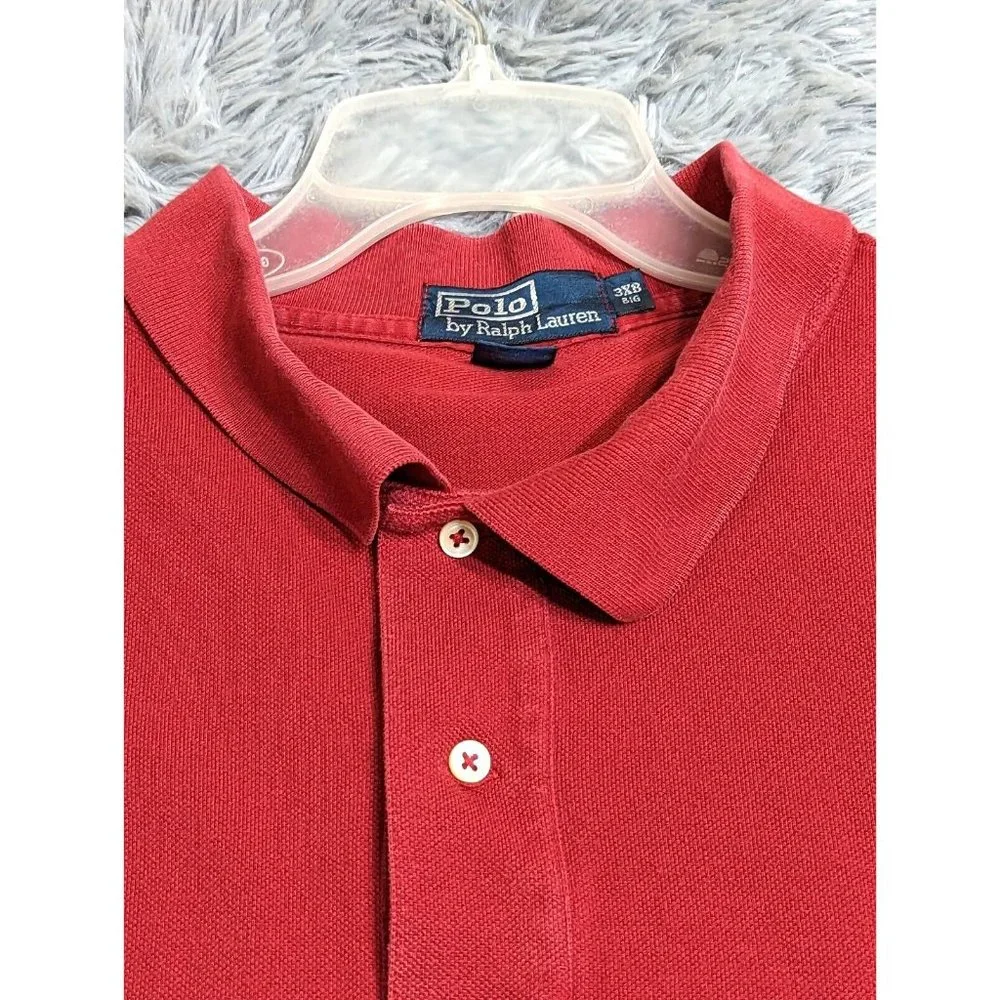 VINTAGE Polo Ralph Lauren Polo Shirt Men 3XB Big Preppy Long Sleeve Red Pony